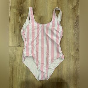 Pink & white striped one piece suit